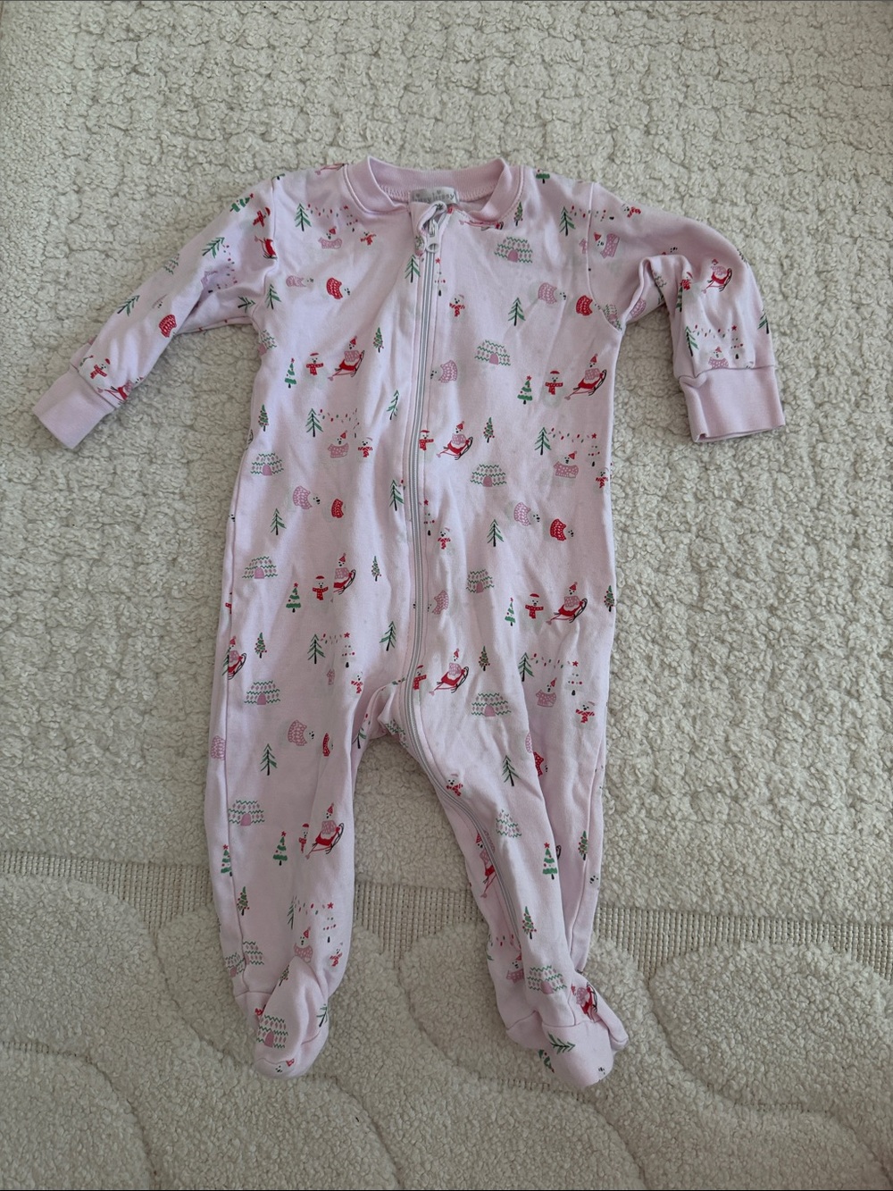 Kissy Kissy Pink Holiday Santa Print Footed One-Piece